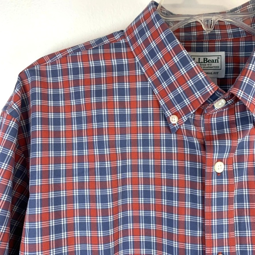 LL Bean Shirt‎ Mens Large Tall Button Down Traditional Fit Check Plaid Pocket